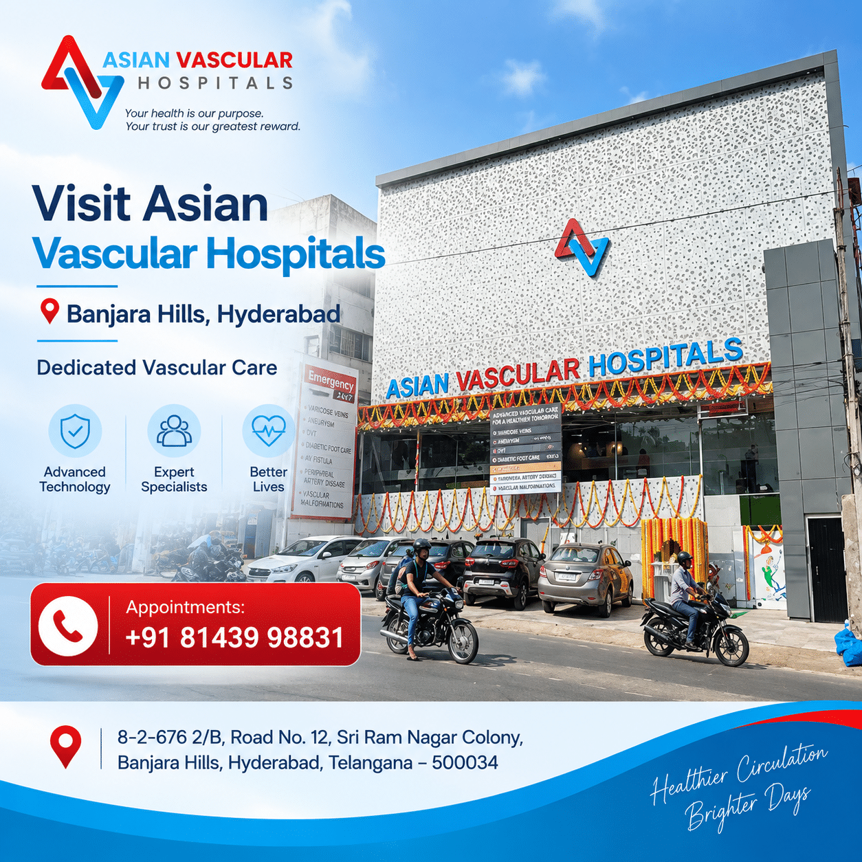 Modern and clean recovery facilities at Asian Vascular Hospitals located on Road No. 12, Banjara Hills, Hyderabad.