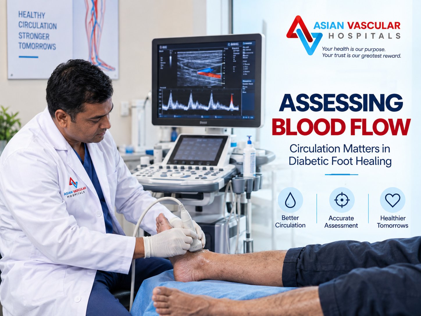 Medical assessment and blood circulation check for non-healing diabetic foot ulcers in Hyderabad.