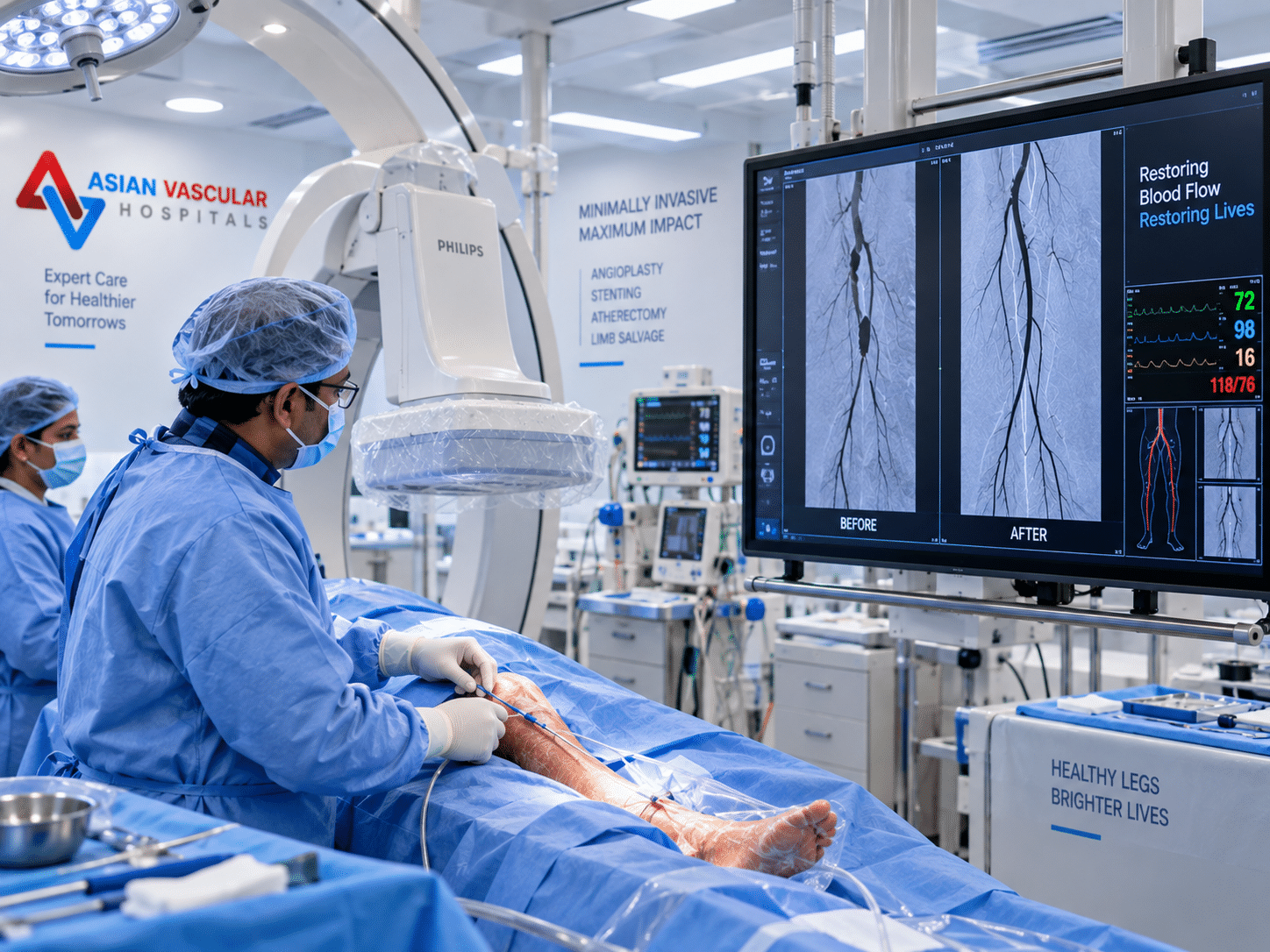Advanced catheter-based angioplasty procedure used to clear blocked arteries and restore blood flow to diabetic feet.